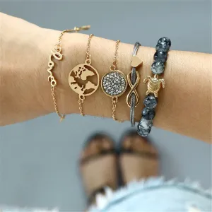 Black Agate & Cubic Zirconia 18K Gold-Plated Tortoise Charm Bracelet Set