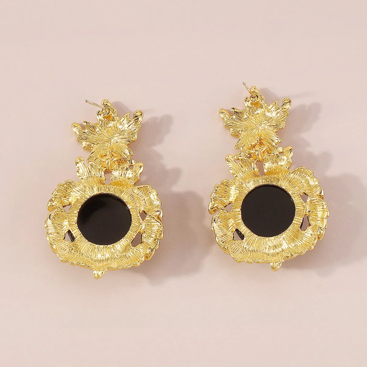 Black & 18K Gold-Plated Botanical Drop Earrings
