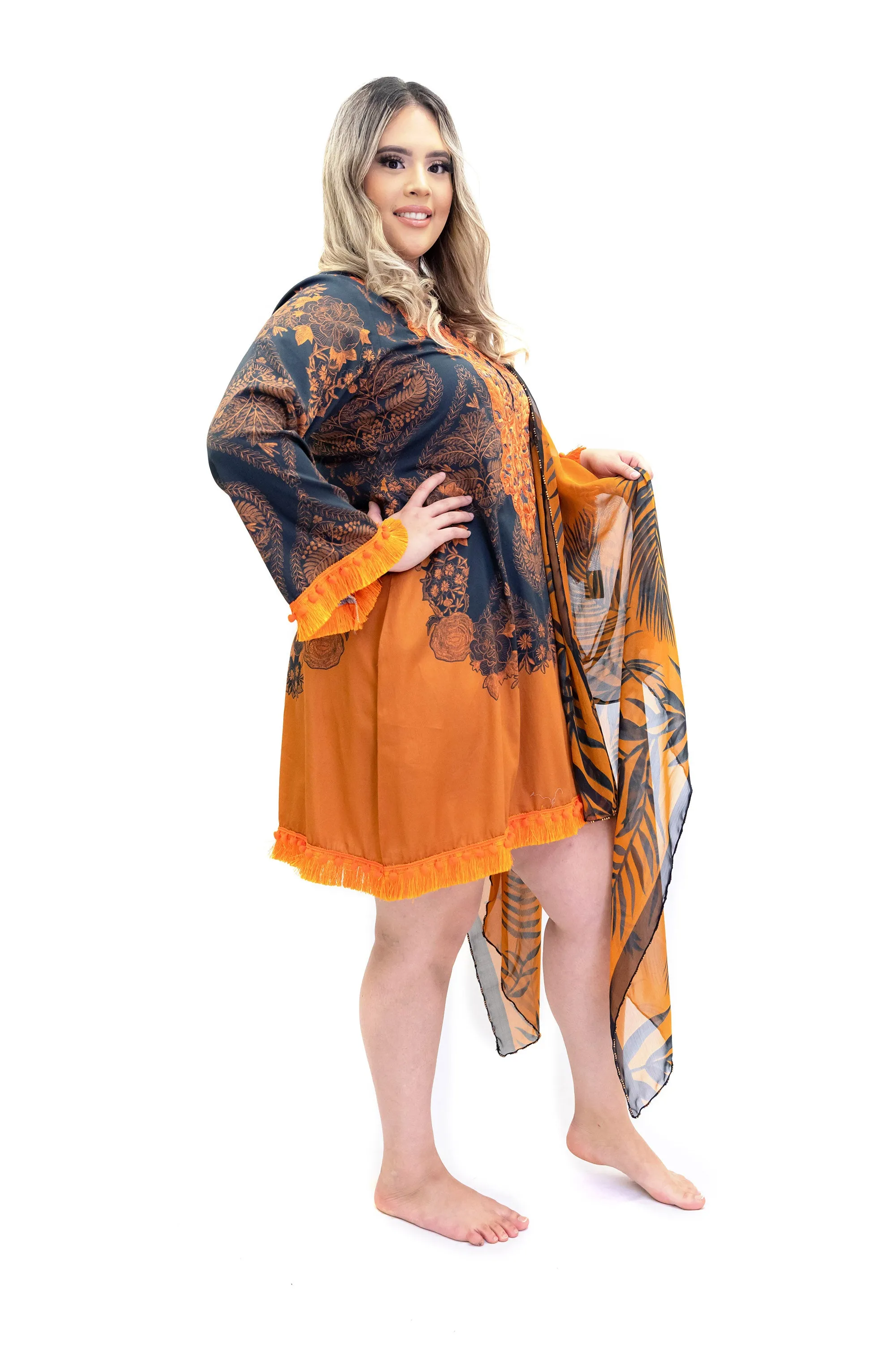 Black & Orange Kurti - Shirt - Sana Safinaz