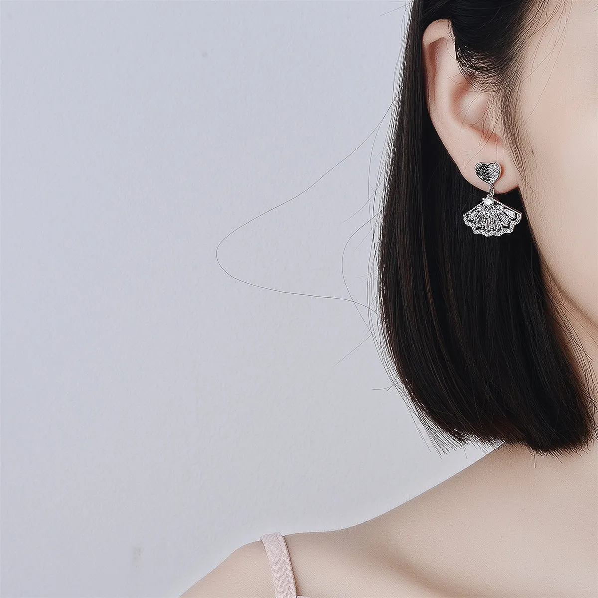 Black & White Cubic Zirconia Heart Fan Drop Earrings