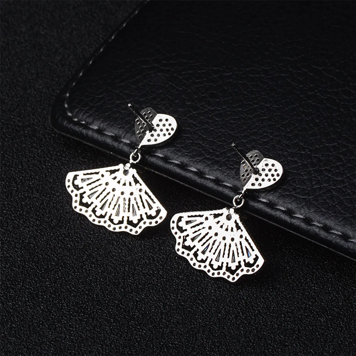 Black & White Cubic Zirconia Heart Fan Drop Earrings