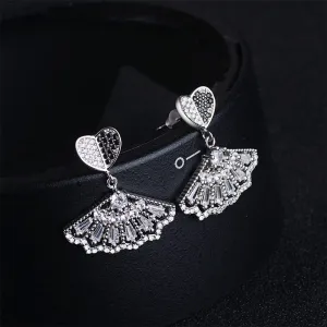 Black & White Cubic Zirconia Heart Fan Drop Earrings