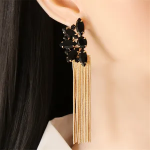 Black Crystal & Cubic Zirconia 18K Gold-Plated Botany Tassel Drop Earrings