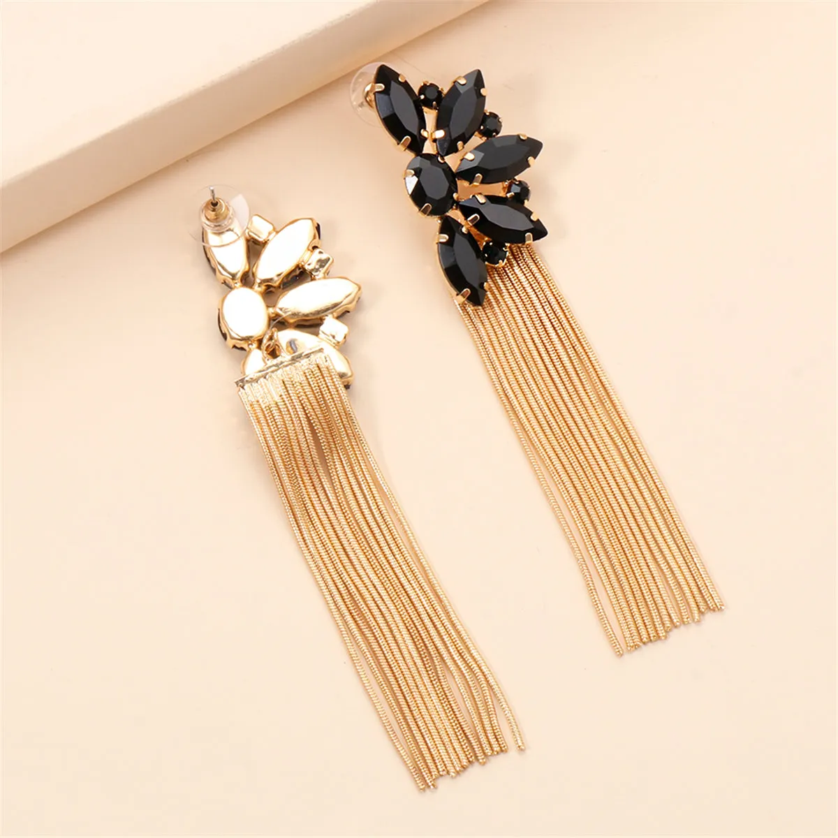Black Crystal & Cubic Zirconia 18K Gold-Plated Botany Tassel Drop Earrings