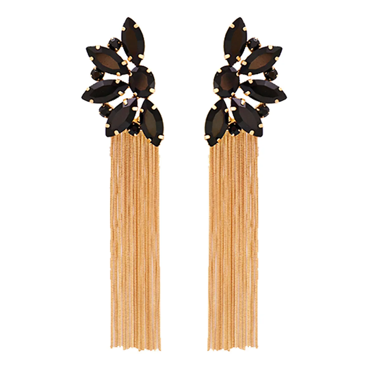 Black Crystal & Cubic Zirconia 18K Gold-Plated Botany Tassel Drop Earrings