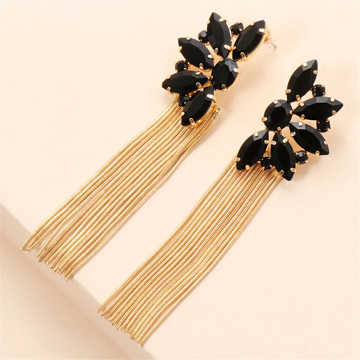 Black Crystal & Cubic Zirconia 18K Gold-Plated Botany Tassel Drop Earrings