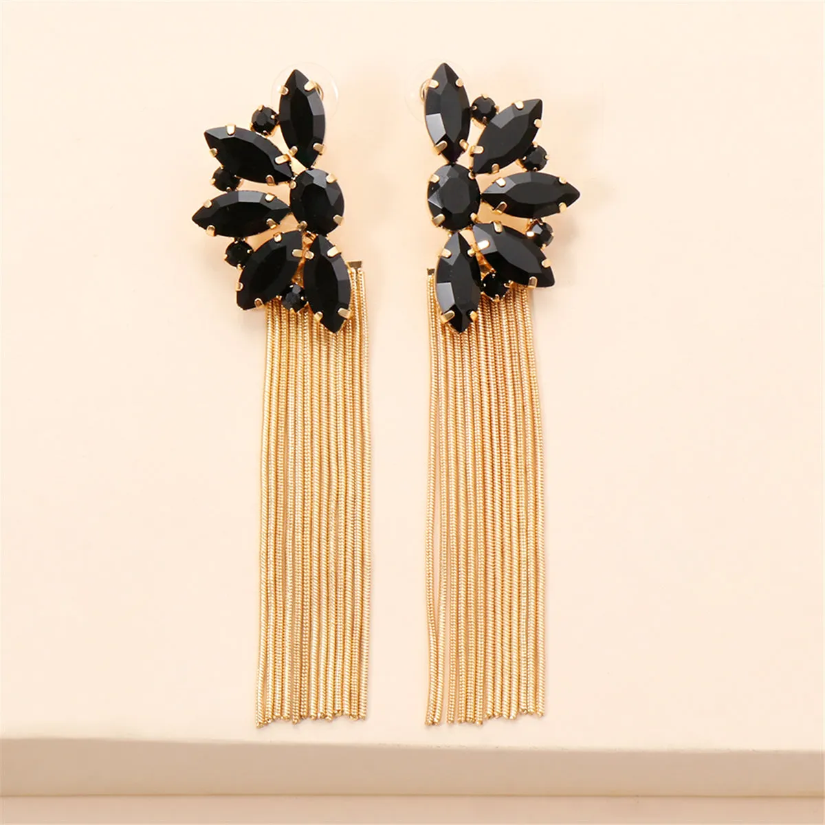 Black Crystal & Cubic Zirconia 18K Gold-Plated Botany Tassel Drop Earrings