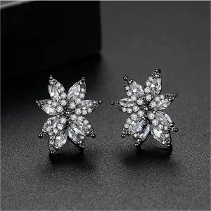 Black Crystal & Cubic Zirconia Flower Stud Earrings