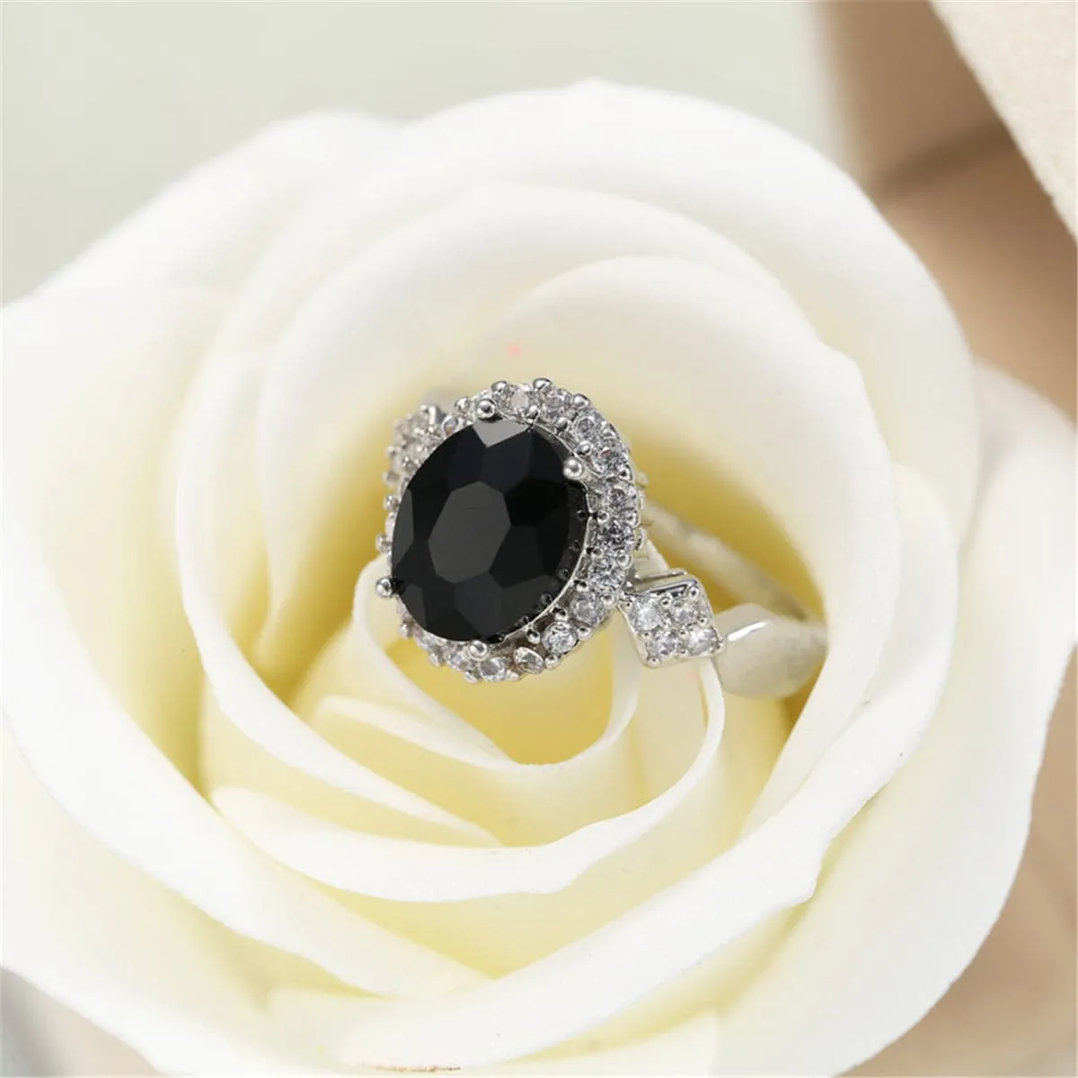 Black Crystal & Cubic Zirconia Oval-Cut Ring