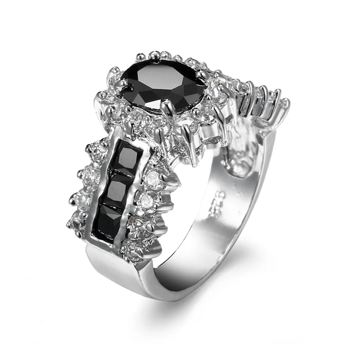 Black Crystal & Cubic Zirconia Oval-Cut Ring