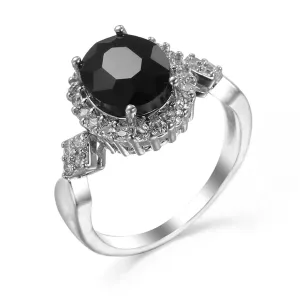 Black Crystal & Cubic Zirconia Oval-Cut Ring