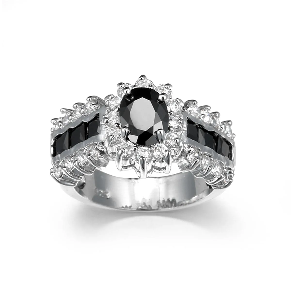 Black Crystal & Cubic Zirconia Oval-Cut Ring