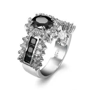 Black Crystal & Cubic Zirconia Oval-Cut Ring