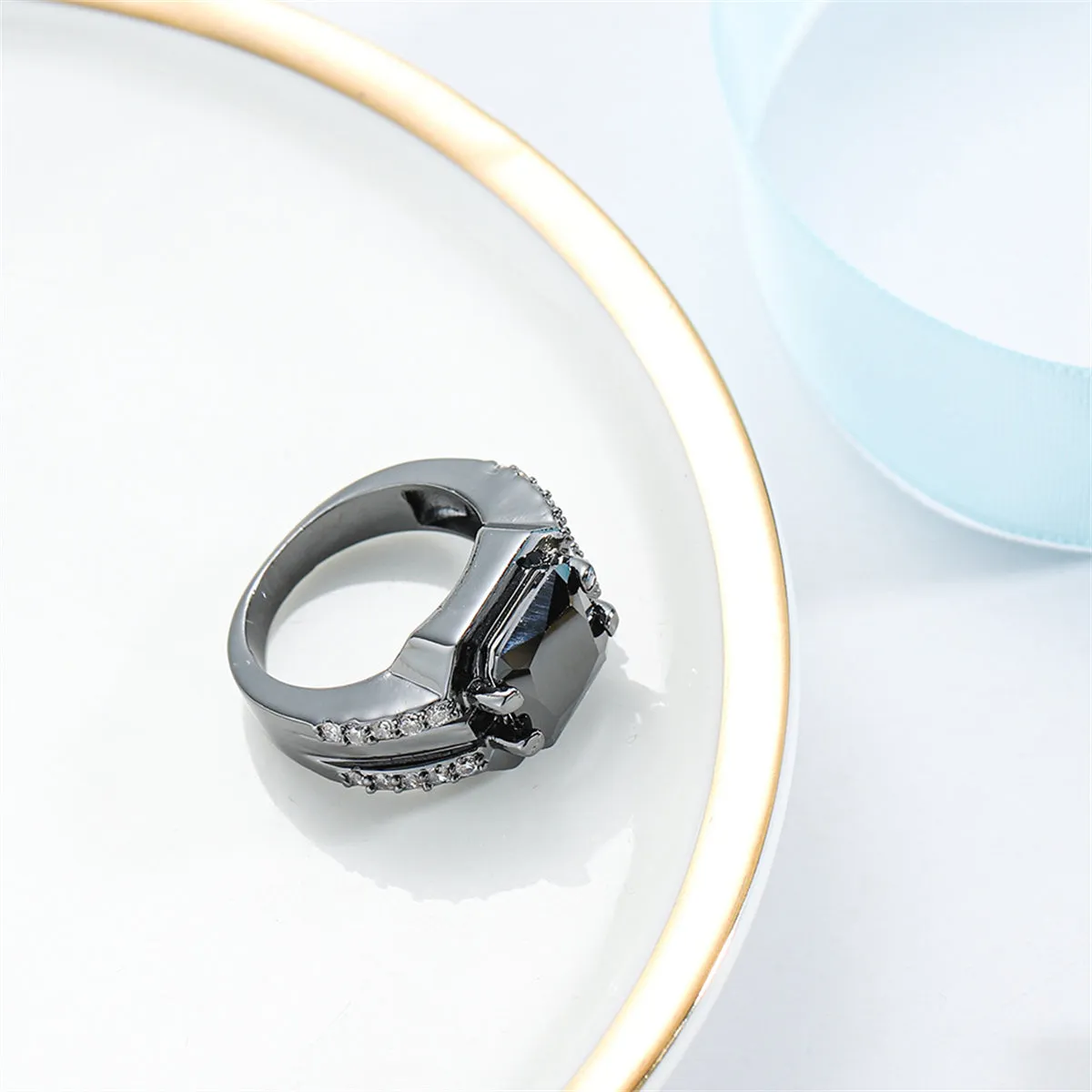 Black Crystal & Cubic Zirconia Ring