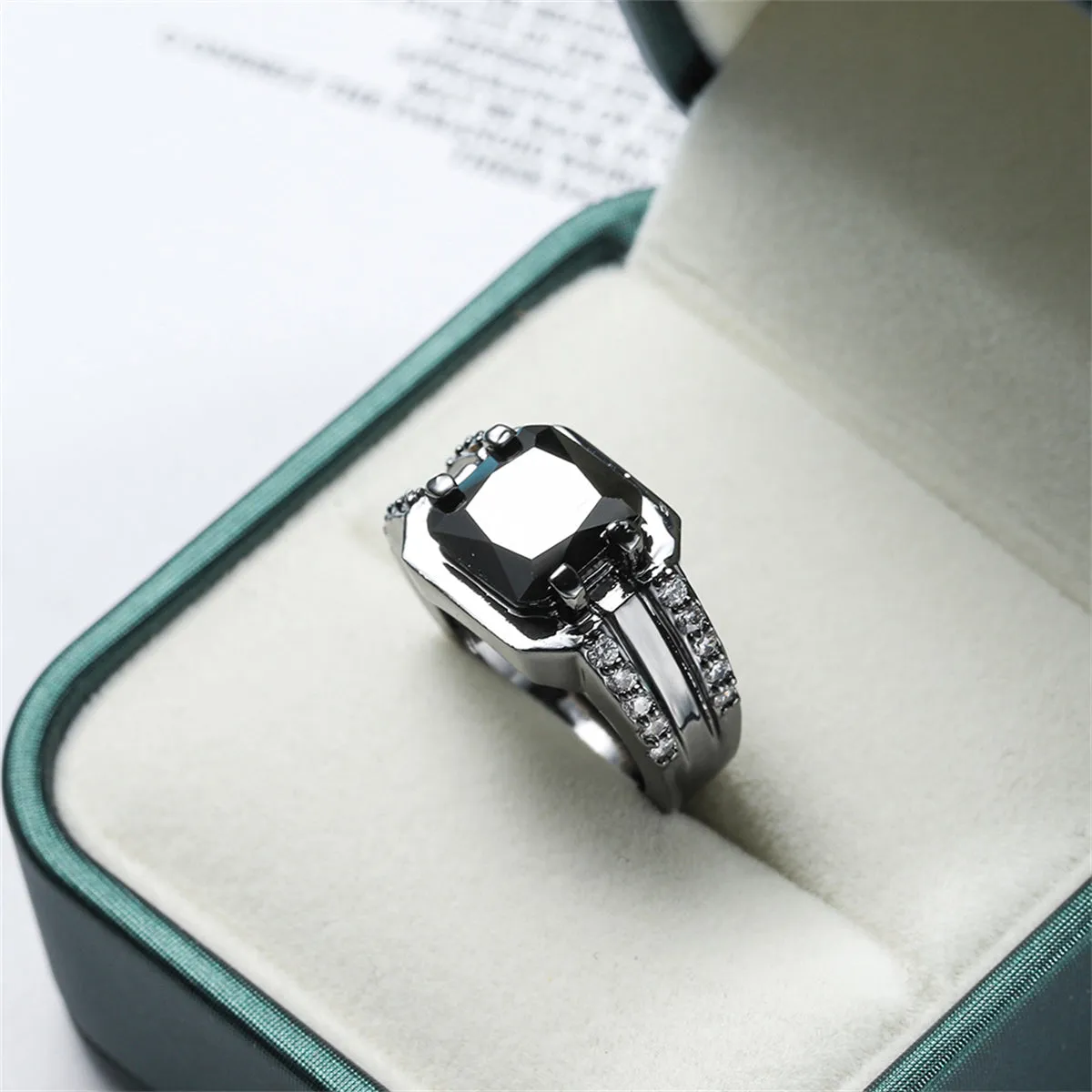 Black Crystal & Cubic Zirconia Ring