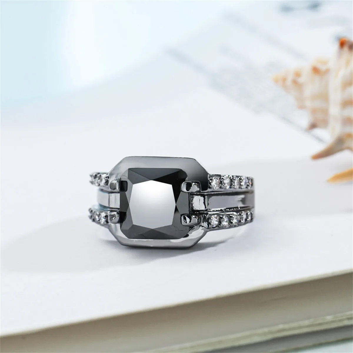 Black Crystal & Cubic Zirconia Ring