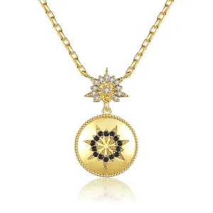 Black Cubic Zirconia & 18K Gold-Plated Floral Round Pendant Necklace