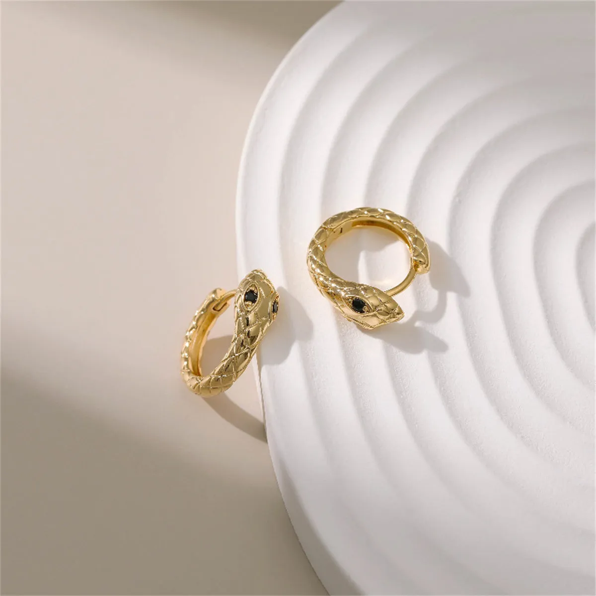 Black Cubic Zirconia & 18K Gold-Plated Snake Huggie Earrings