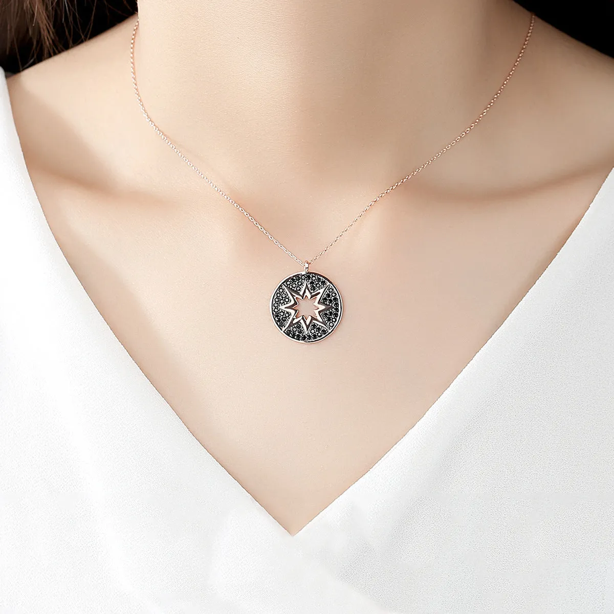 Black Cubic Zirconia & 18K Rose Gold-Plated Sun Pendant Necklace