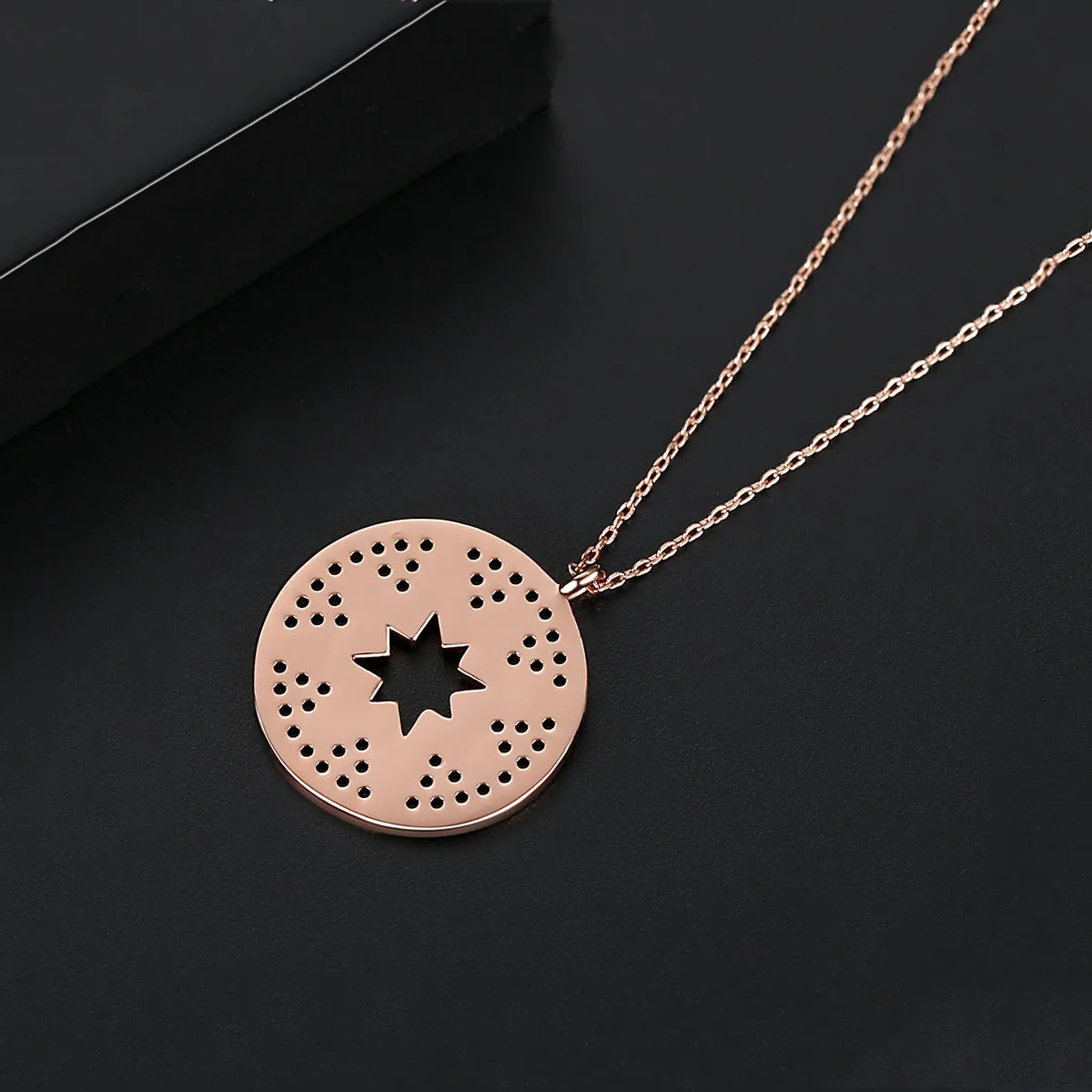 Black Cubic Zirconia & 18K Rose Gold-Plated Sun Pendant Necklace