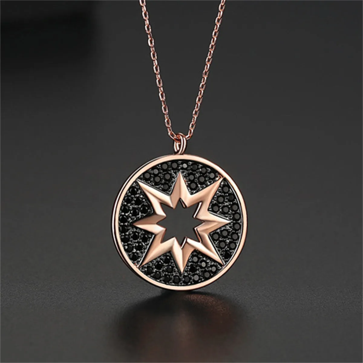 Black Cubic Zirconia & 18K Rose Gold-Plated Sun Pendant Necklace
