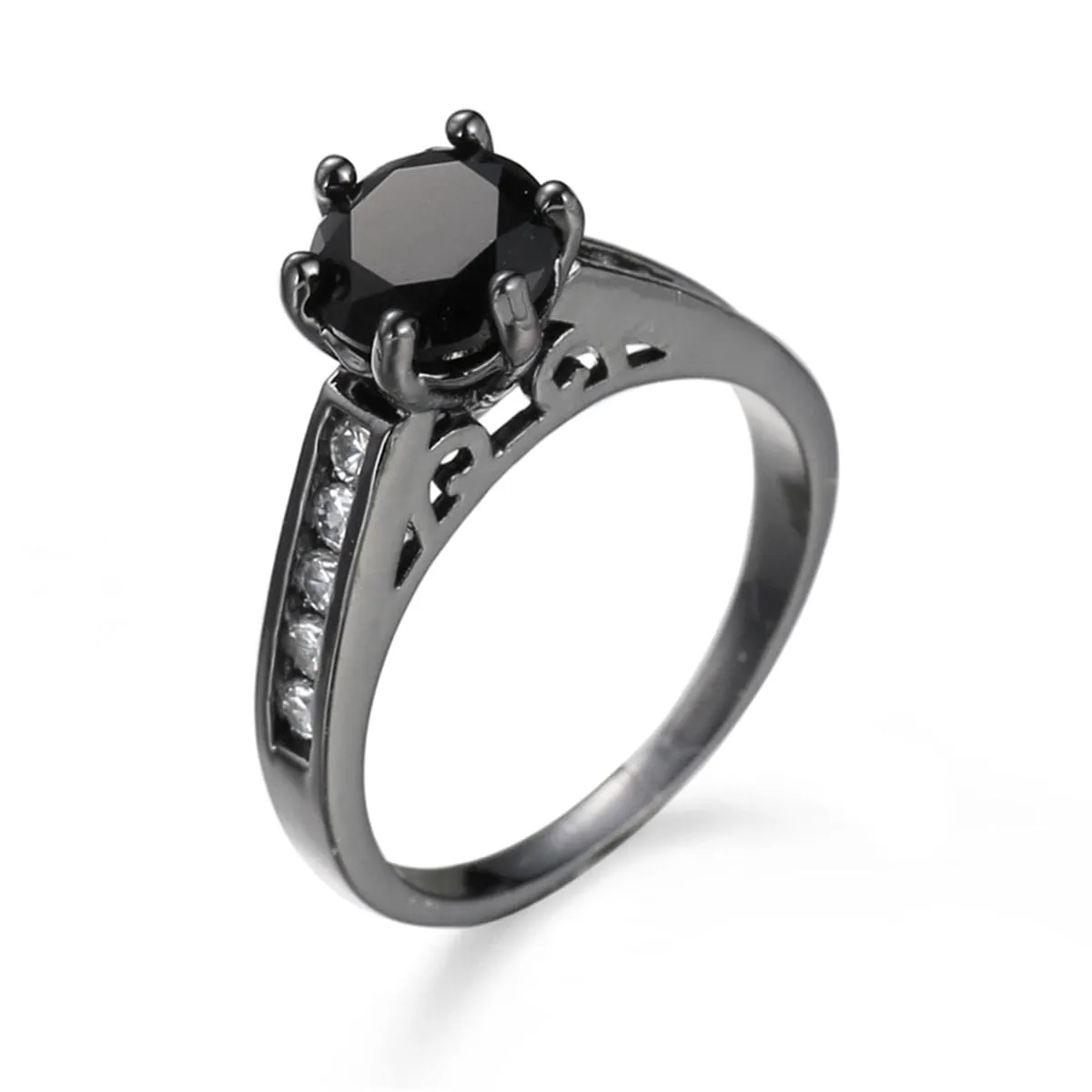Black Cubic Zirconia & Black-Plated Cocktail Ring