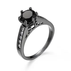 Black Cubic Zirconia & Black-Plated Cocktail Ring