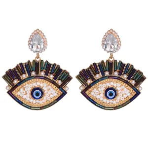 Black Cubic Zirconia & Pearl 18K Gold-Plated Evil Eye Drop Earrings