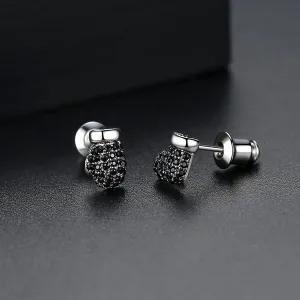 Black Cubic Zirconia & Silver-Plated Mitten & Stocking Stud Earrings