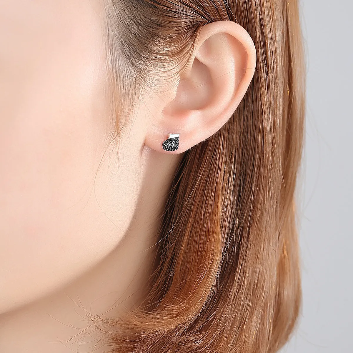 Black Cubic Zirconia & Silver-Plated Mitten & Stocking Stud Earrings
