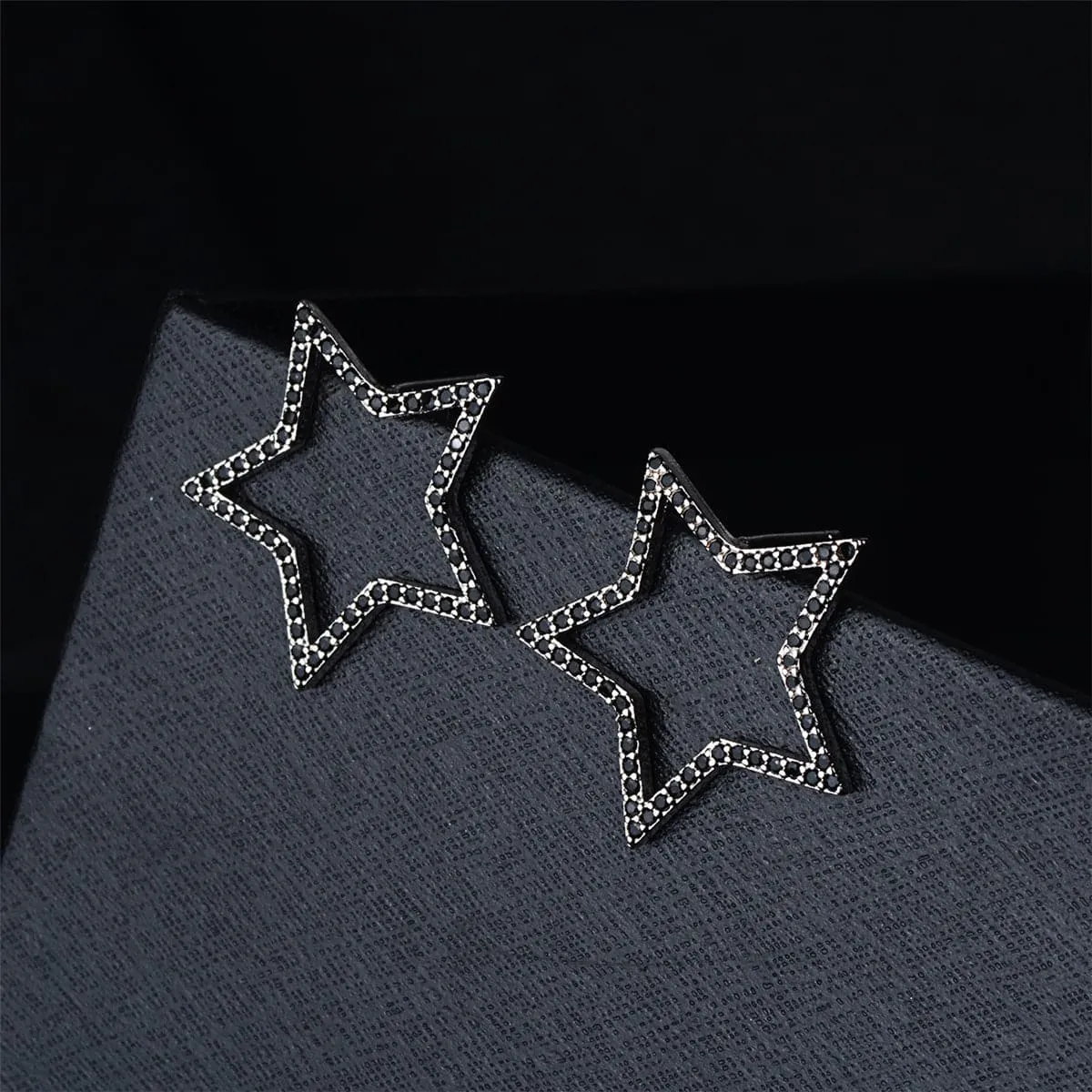 Black Cubic Zirconia & Silver-Plated Open Star Stud Earrings