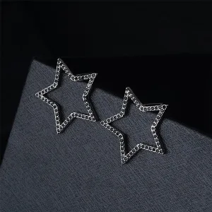 Black Cubic Zirconia & Silver-Plated Open Star Stud Earrings