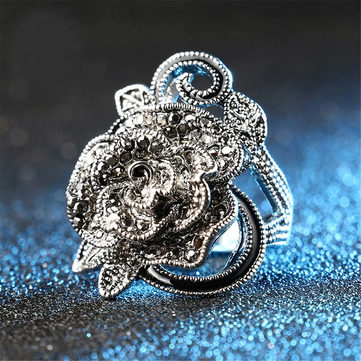 Black Cubic Zirconia Botany Band Ring
