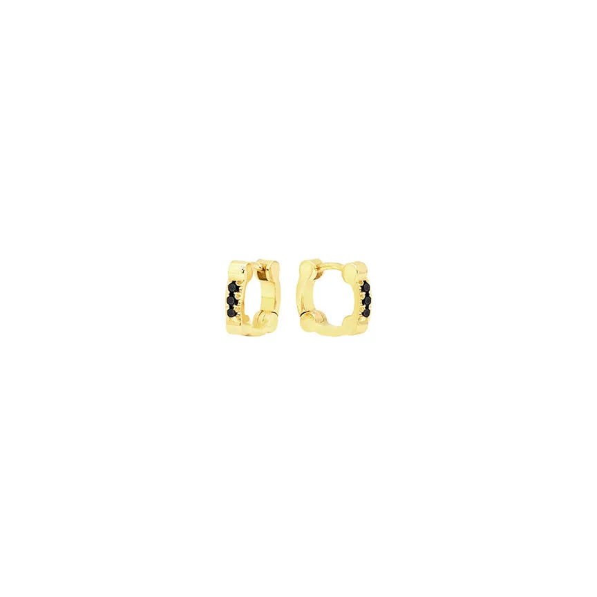 Black Diamond Cage Huggies | Yellow Gold