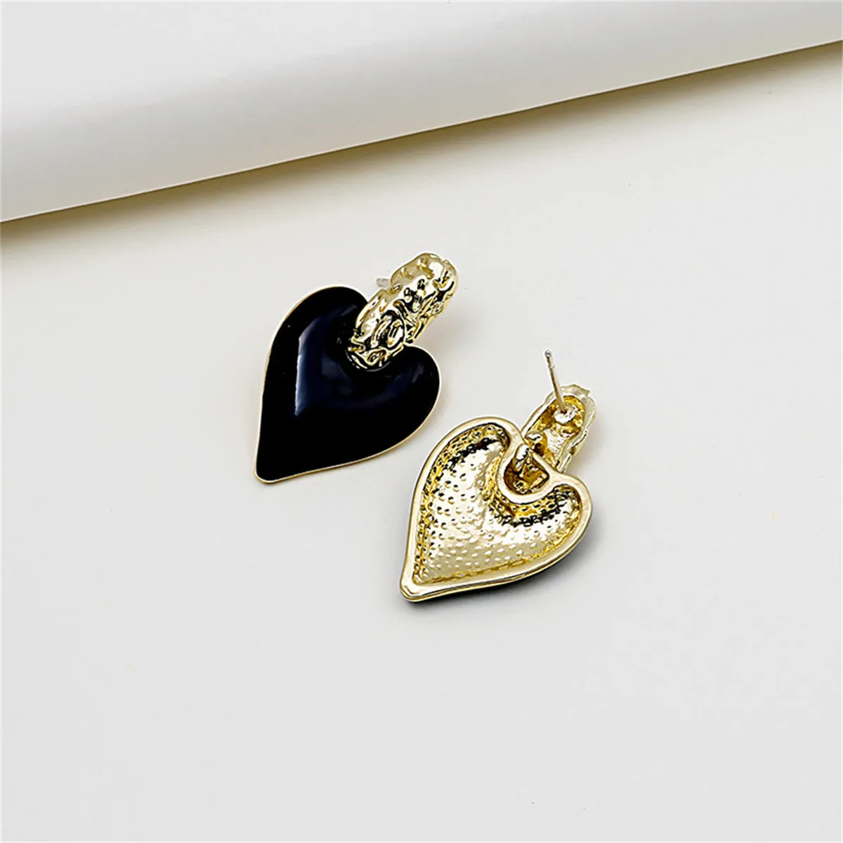 Black Enamel & 18K Gold-Plated Heart Drop Earrings