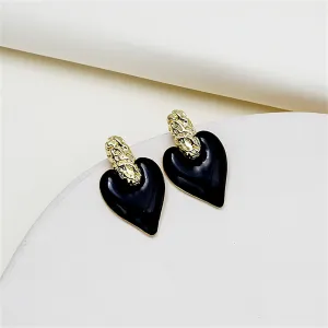 Black Enamel & 18K Gold-Plated Heart Drop Earrings