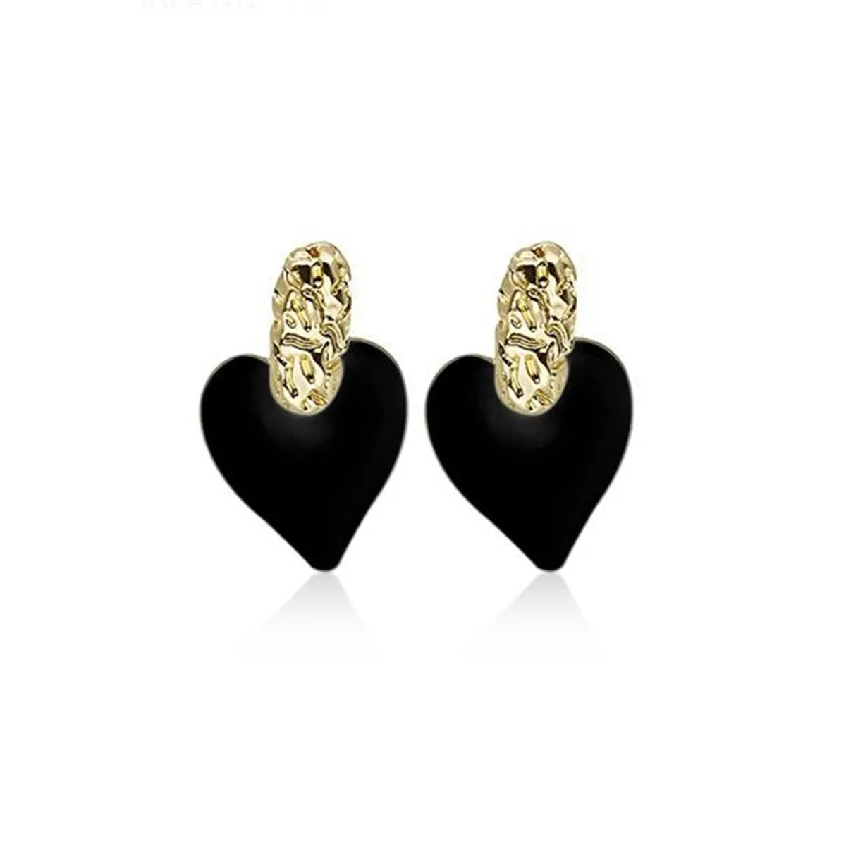 Black Enamel & 18K Gold-Plated Heart Drop Earrings