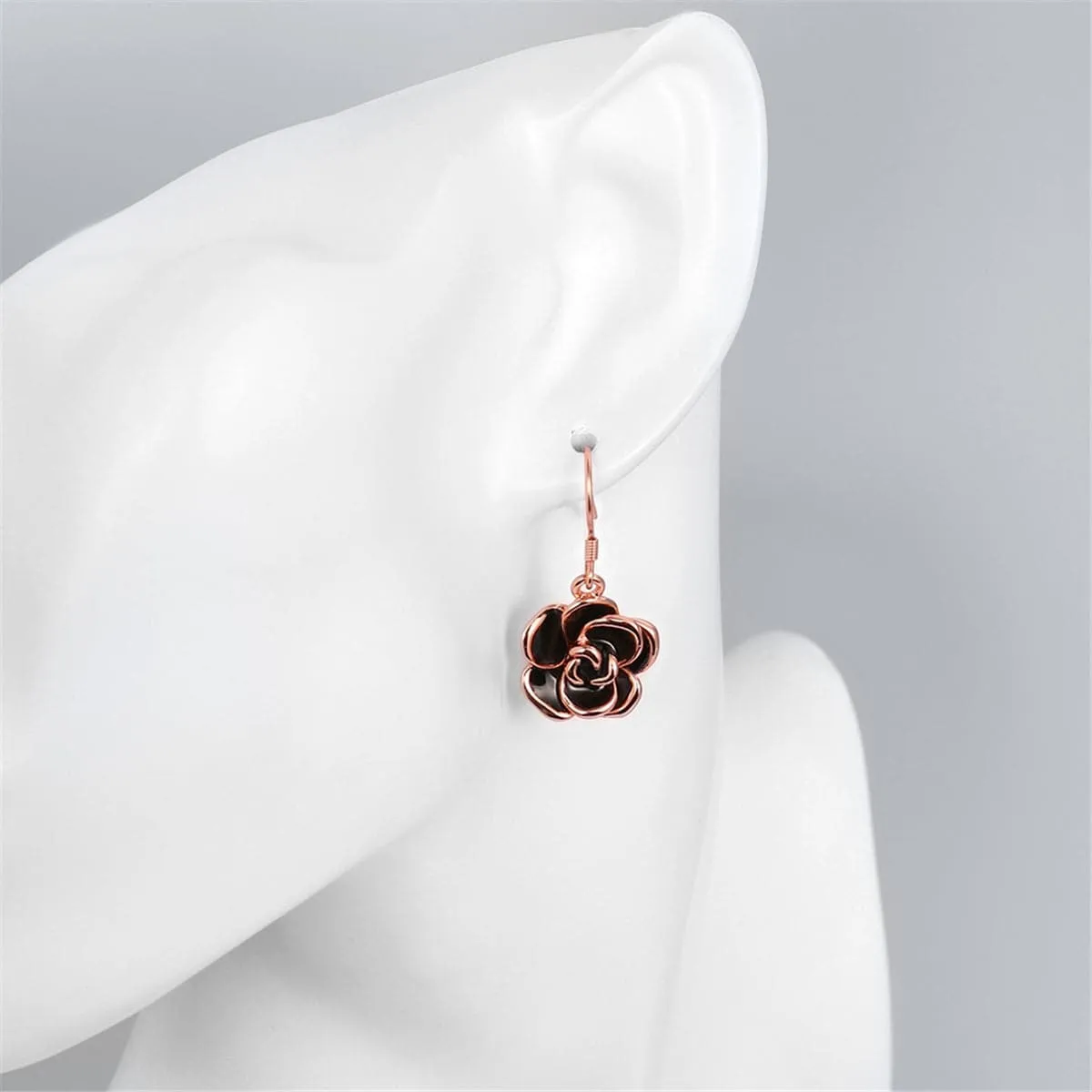 Black Enamel & 18K Rose Gold-Plated Rose Drop Earrings