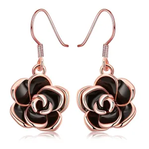 Black Enamel & 18K Rose Gold-Plated Rose Drop Earrings