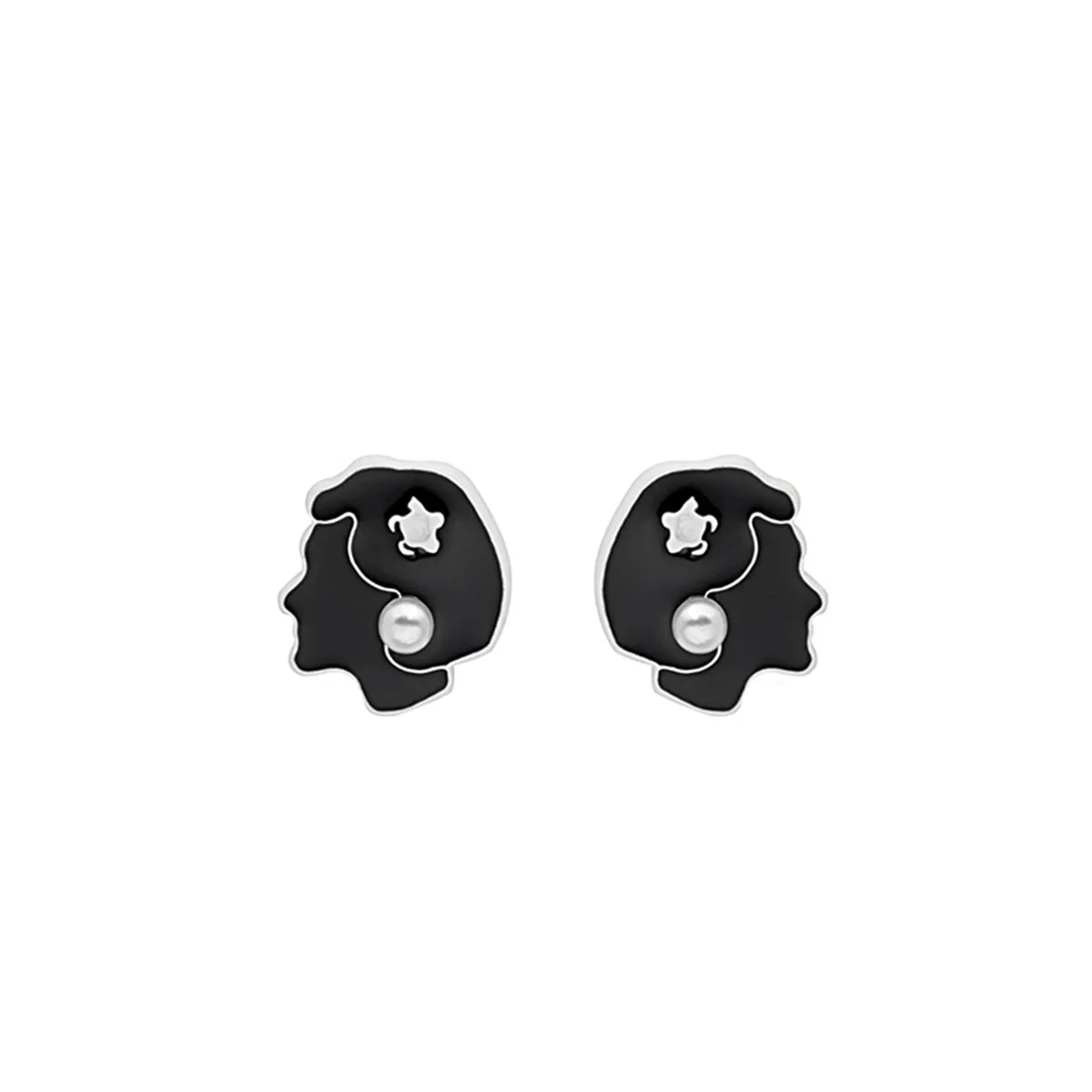 Black Enamel & Pearl Beauty Stud Earrings