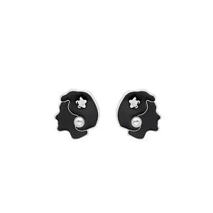 Black Enamel & Pearl Beauty Stud Earrings