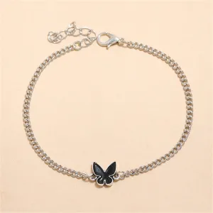 Black Enamel & Silver-Plated Butterfly Charm Bracelet
