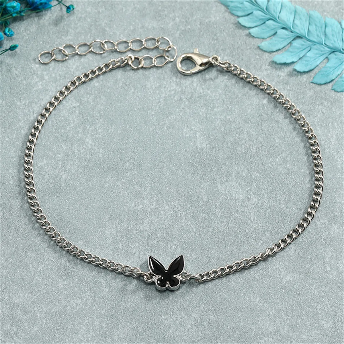 Black Enamel & Silver-Plated Butterfly Charm Bracelet
