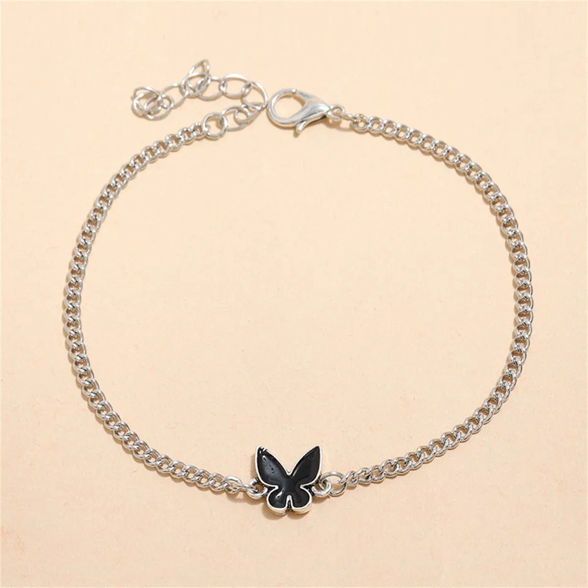 Black Enamel & Silver-Plated Butterfly Charm Bracelet
