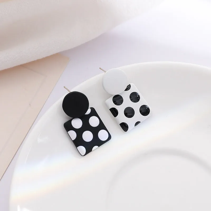 Black Enamel & Silver-Plated Spot Square Drop Earrings
