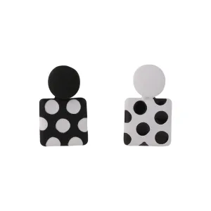 Black Enamel & Silver-Plated Spot Square Drop Earrings