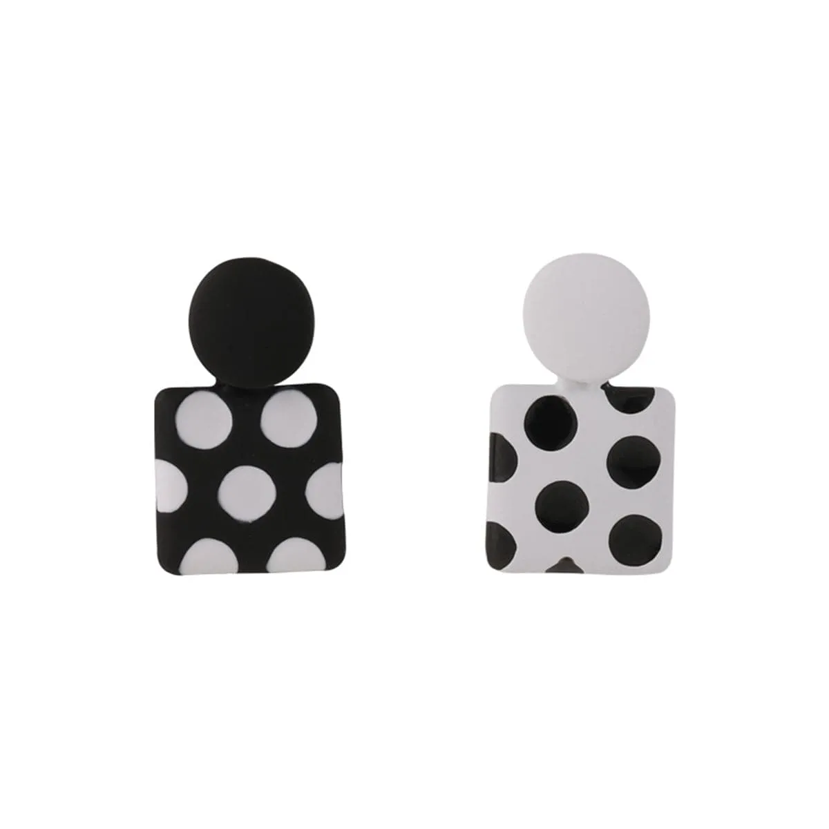 Black Enamel & Silver-Plated Spot Square Drop Earrings