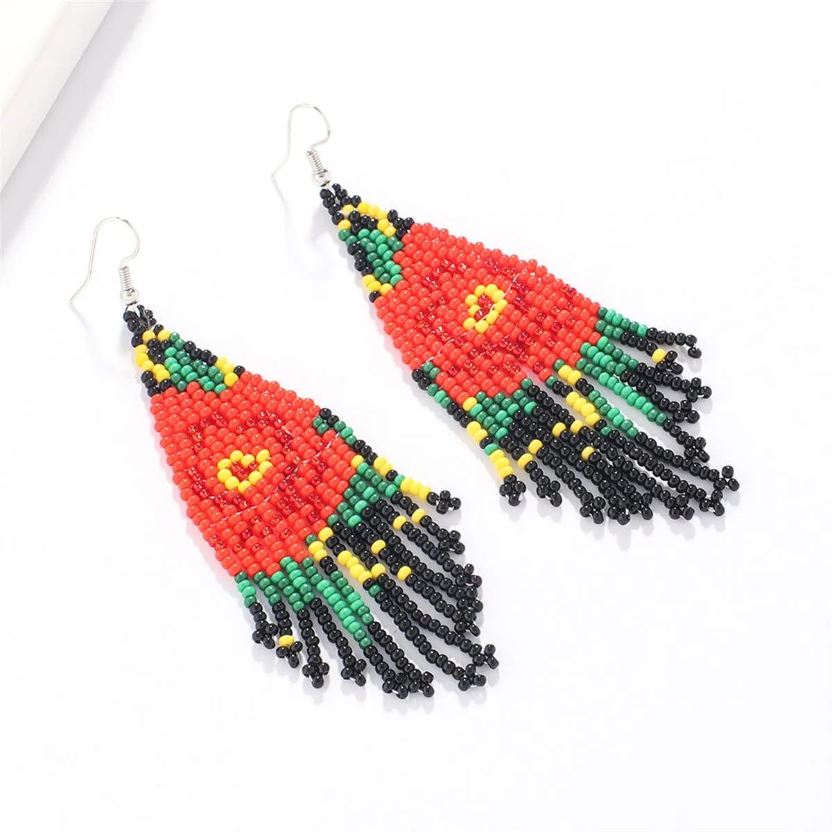 Black Howlite & Silver-Plated Beaded Drop Earrings