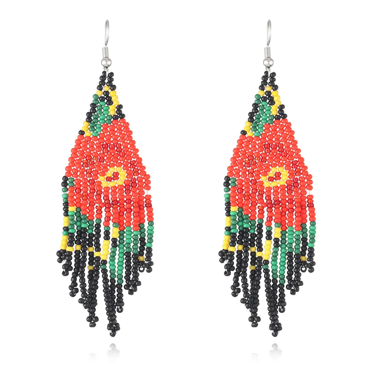 Black Howlite & Silver-Plated Beaded Drop Earrings