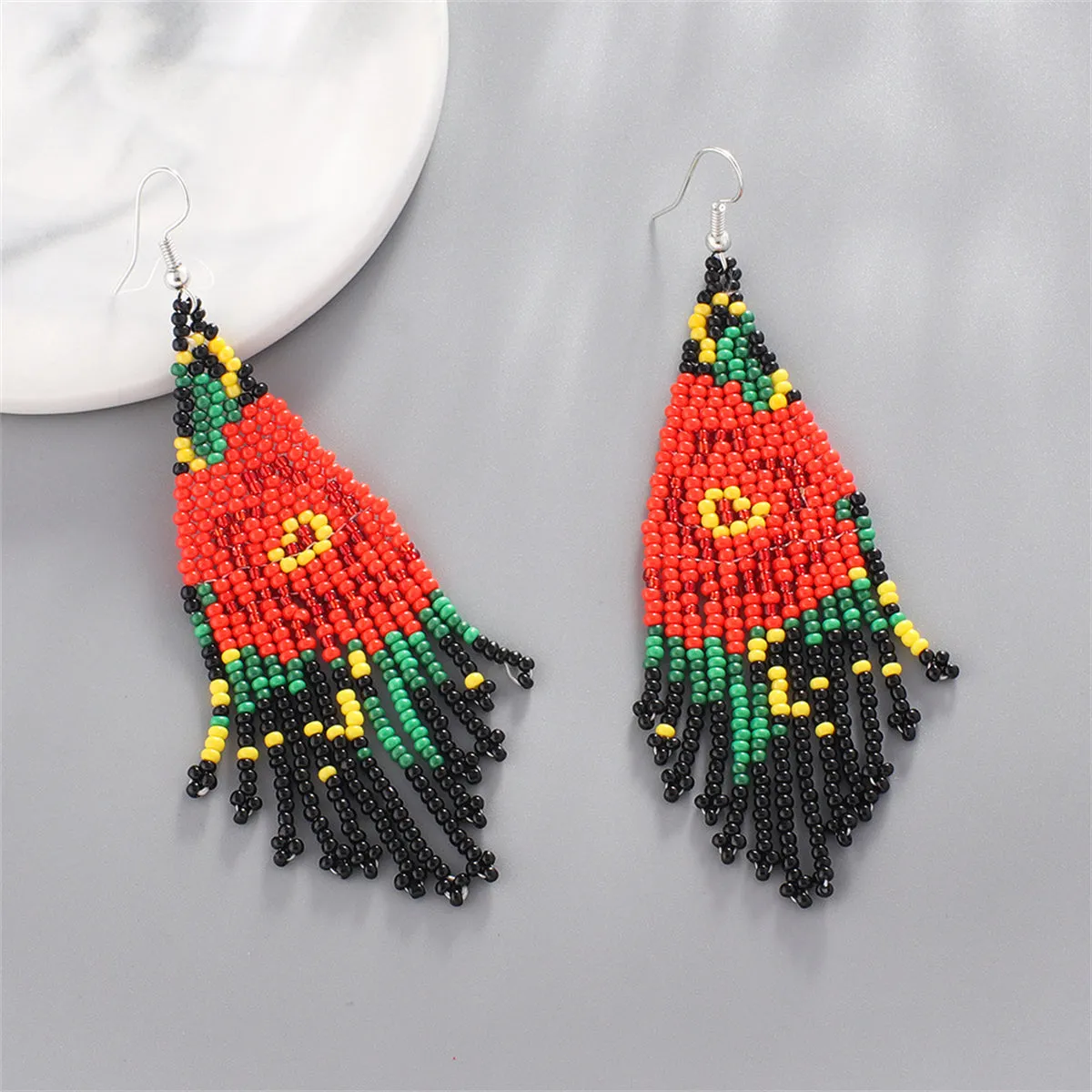 Black Howlite & Silver-Plated Beaded Drop Earrings